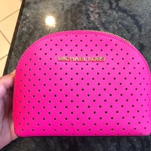 Michael Kors hot pink leather cosmetics case